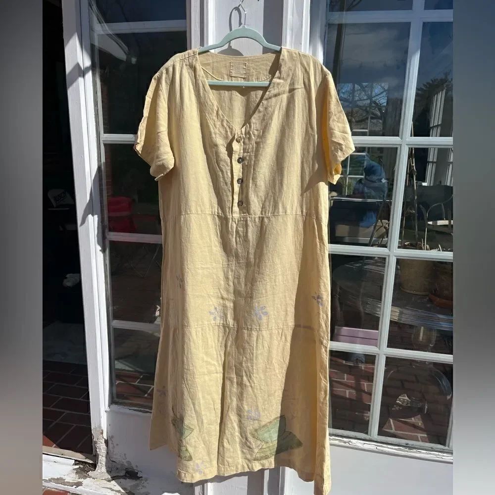 Blue Fish Hand Painted Linen Dress - Picture 10 of 14